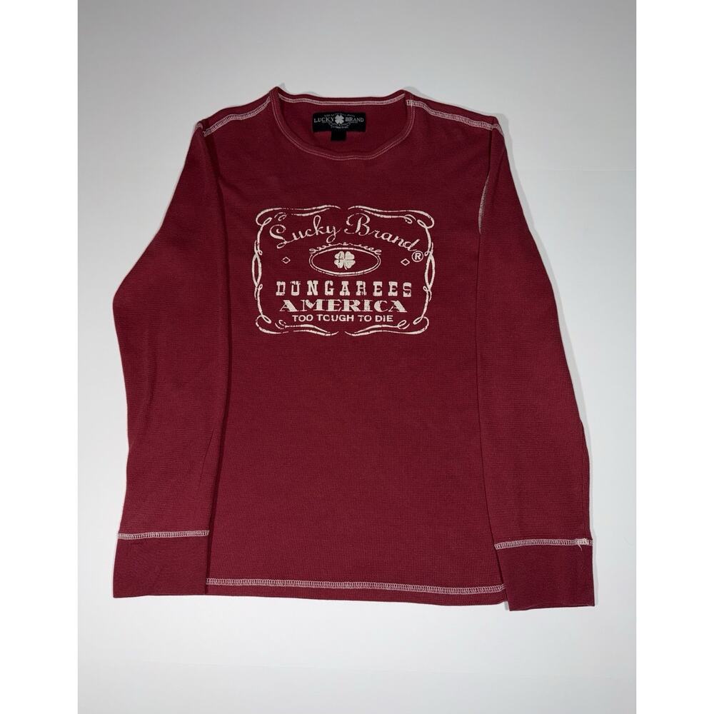 Vintage Lucky Brand Womens Size Medium Long Sleeve Tee Shirt Waffle Knit Pattern